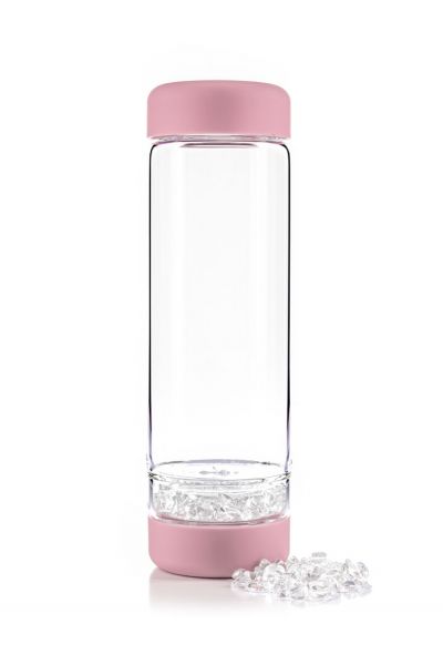Inu-bloesem-roze-fles Inu Waterfles met bergkristal 0,5L