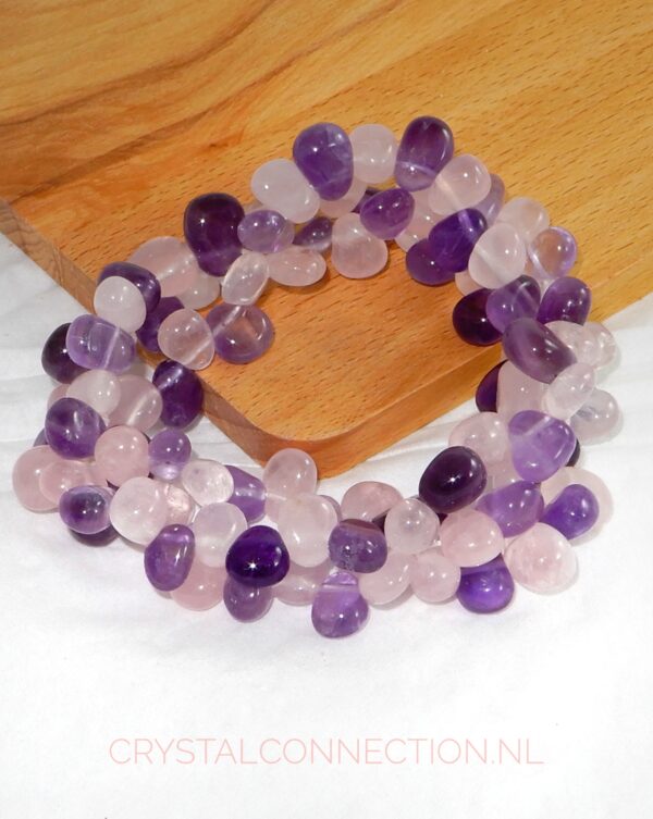amethist-rozekwarts-getrommeld-3rijen Amethist armband