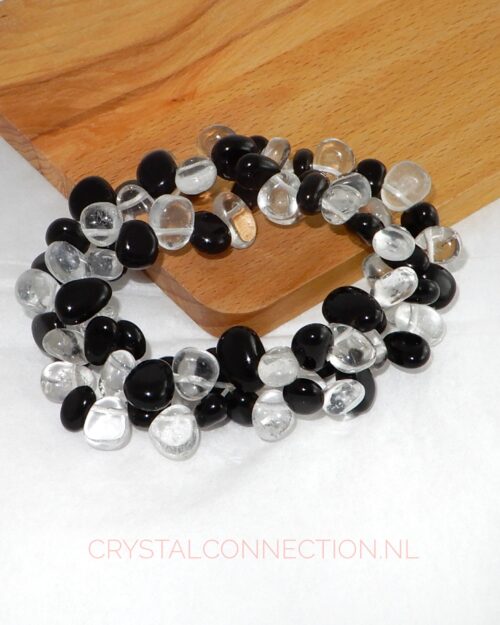 Bergkristal met zwarte obsidiaan armband