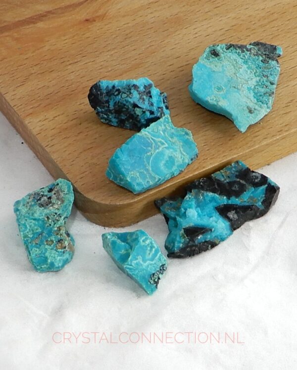 chrysocolla-ruw-klein Chrysocolla en Chrysocolla-Turkoois ruw