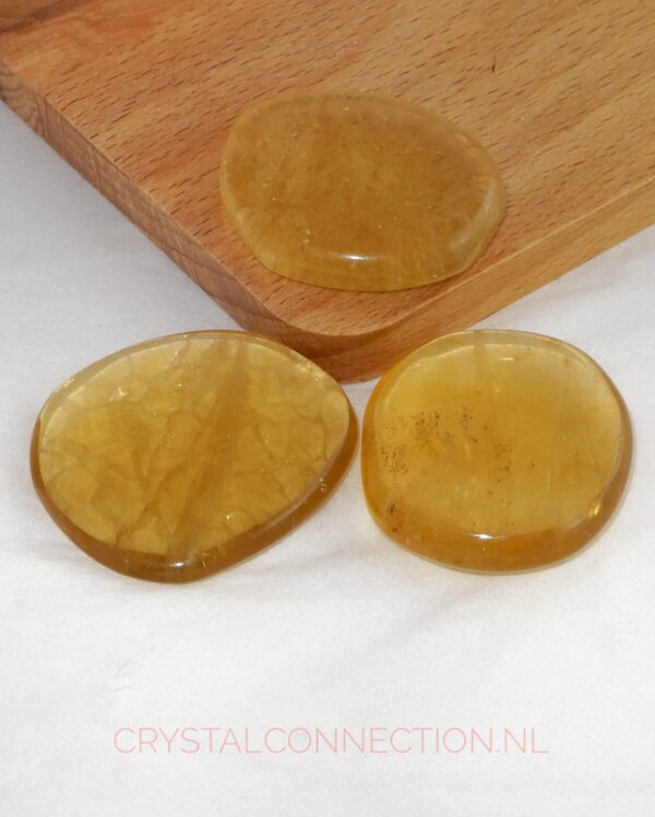 fluoriet-geel-schijfsteen Fluoriet trommelsteen