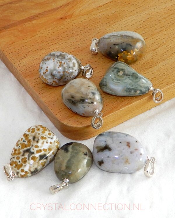 oceaan-hanger-zilv-oogje Oceaan jaspis doorboorde hanger