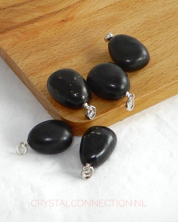 shungiet-hanger-zilver-oogje Rozekwarts waterstenen