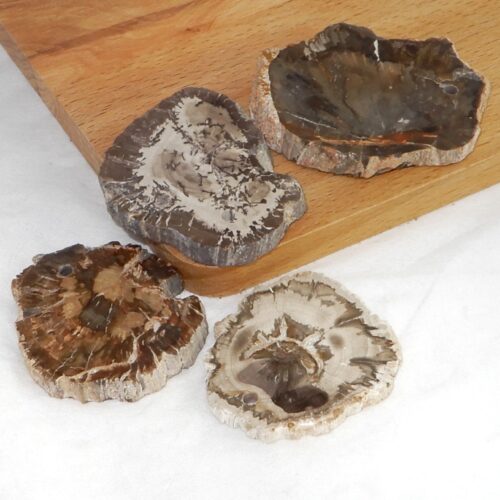 versteend-hout-schijf-doorboorde-hanger Versteend hout doorboorde hanger